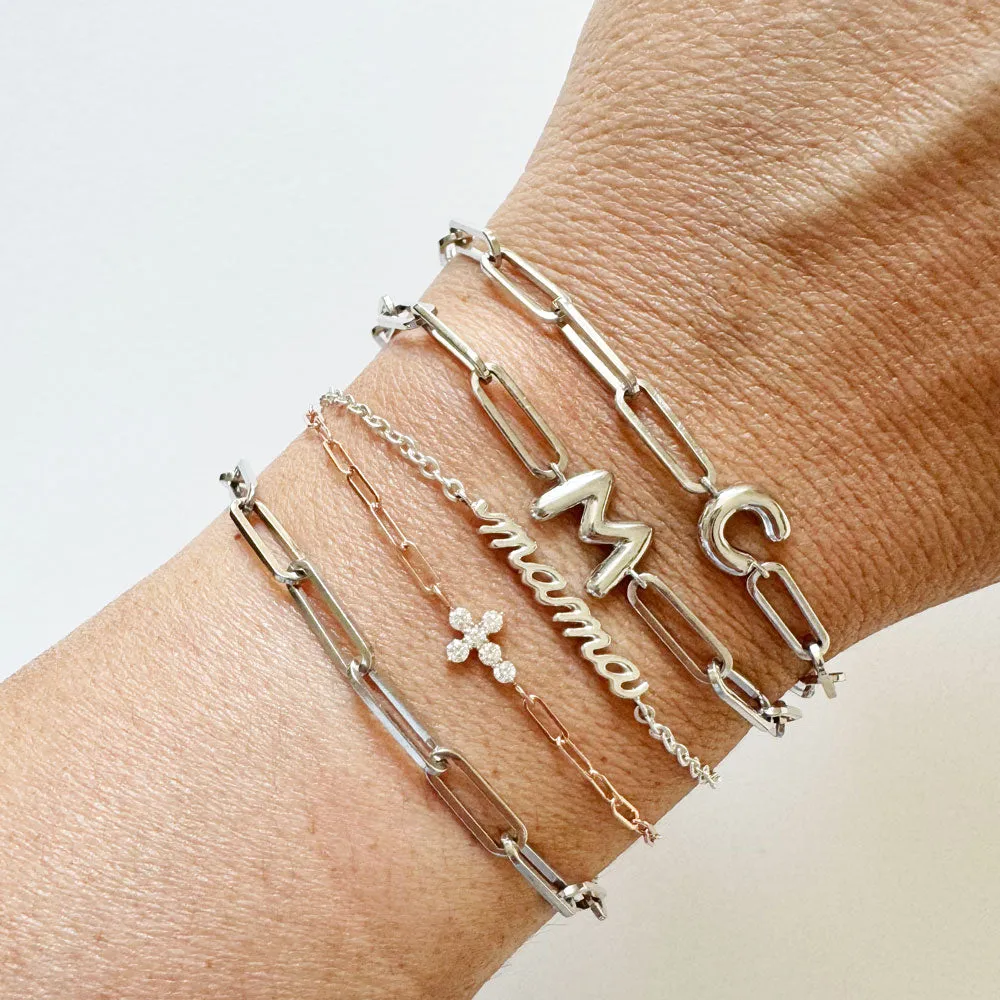 14K Rose Gold Diamond Cross Bracelet