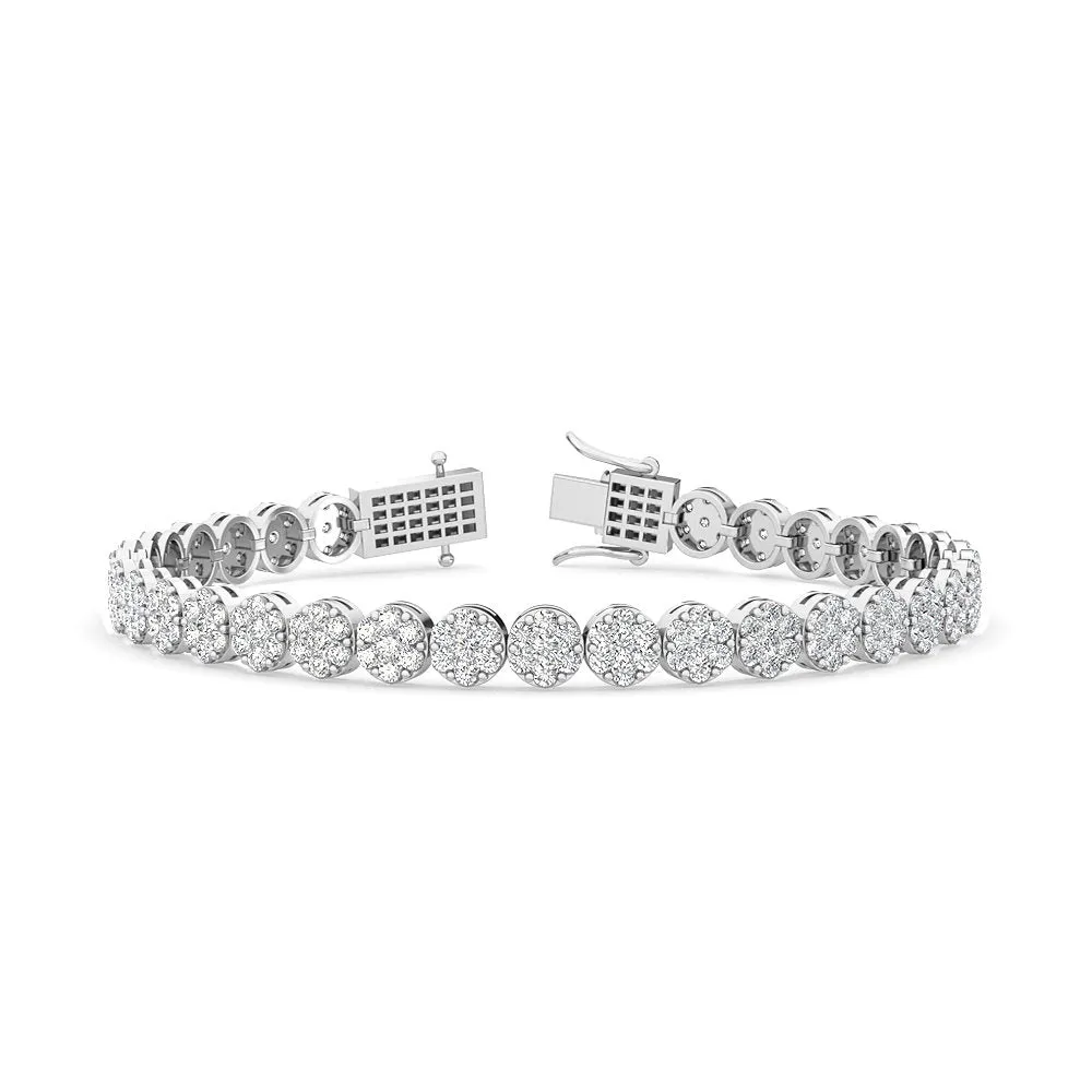 3.30ctw Round Brilliant Cut Lab-Grown Diamond Cluster Tennis Bracelet in 14k Gold
