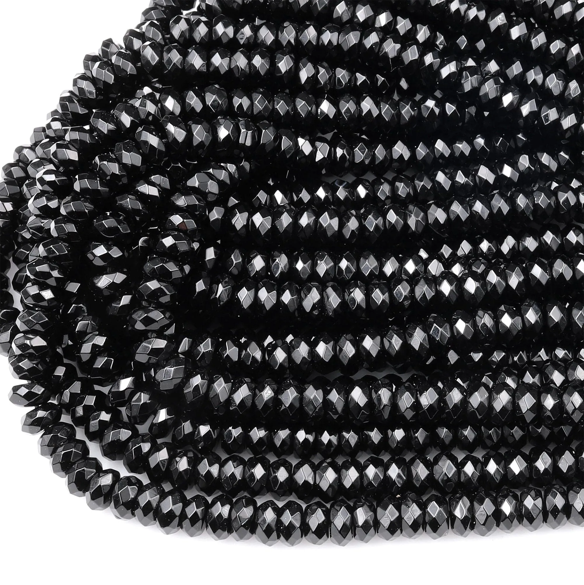 AAA Faceted Natural Black Onyx Rondelle Beads Faceted 4mm 6mm 8mm High Quality Natural Black Gemstone 15.5" Strand