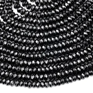 AAA Faceted Natural Black Onyx Rondelle Beads Faceted 4mm 6mm 8mm High Quality Natural Black Gemstone 15.5" Strand