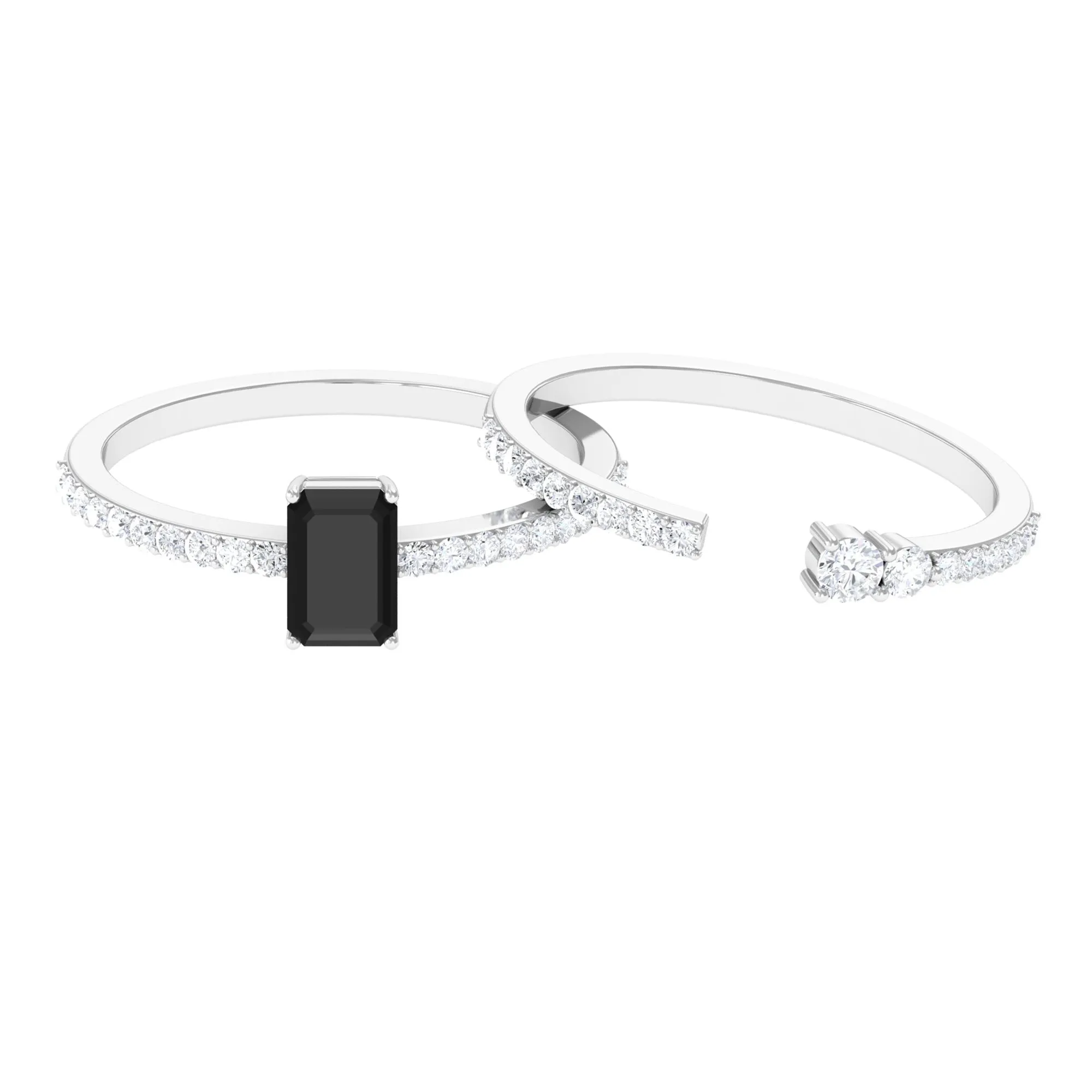 Black Onyx and Diamond Stackable Ring Set