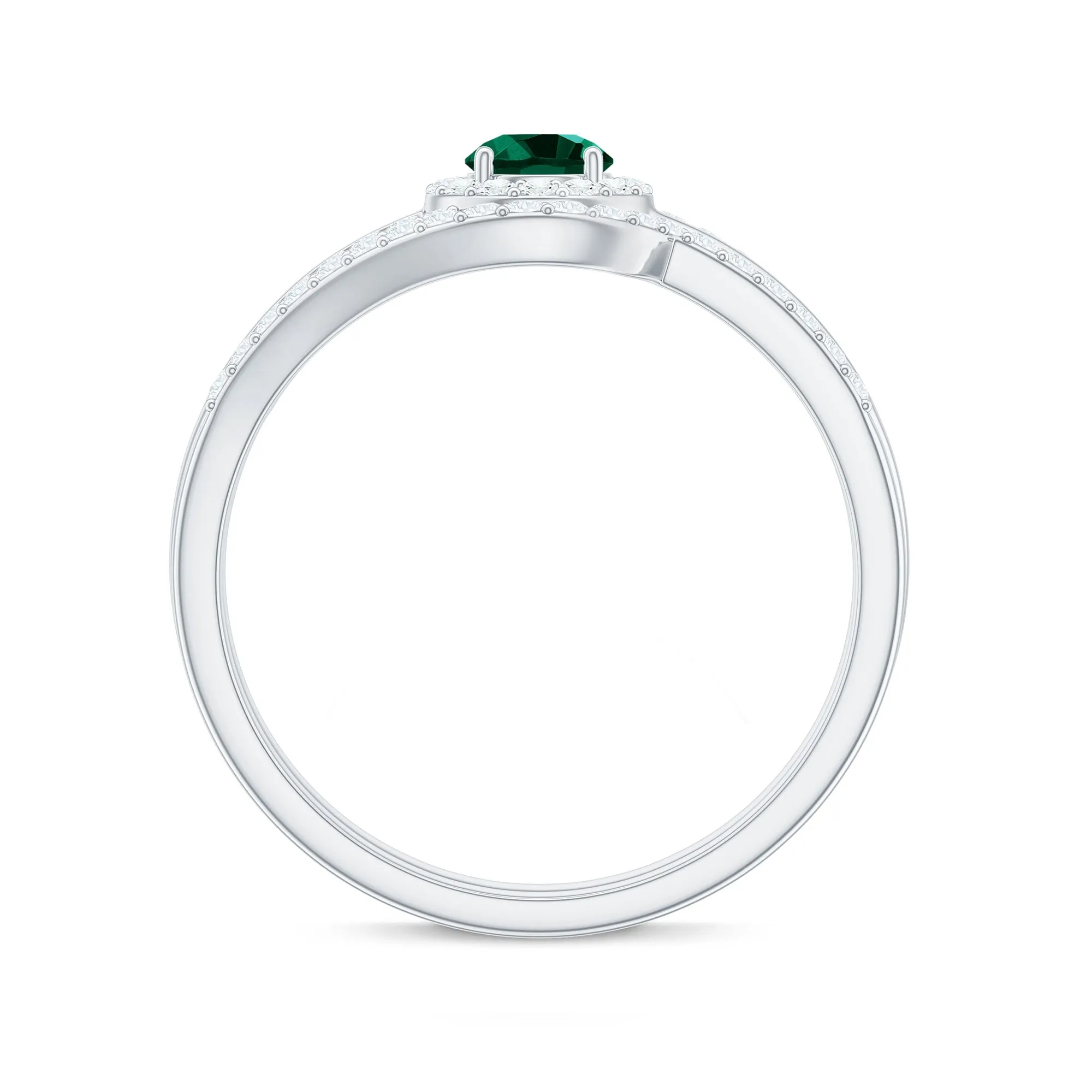 Created Emerald Bypass Wedding Ring Set with Diamond Accent