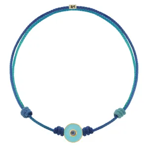 Enameled Evil Eye Disk on Blue Ombre Cord Bracelet