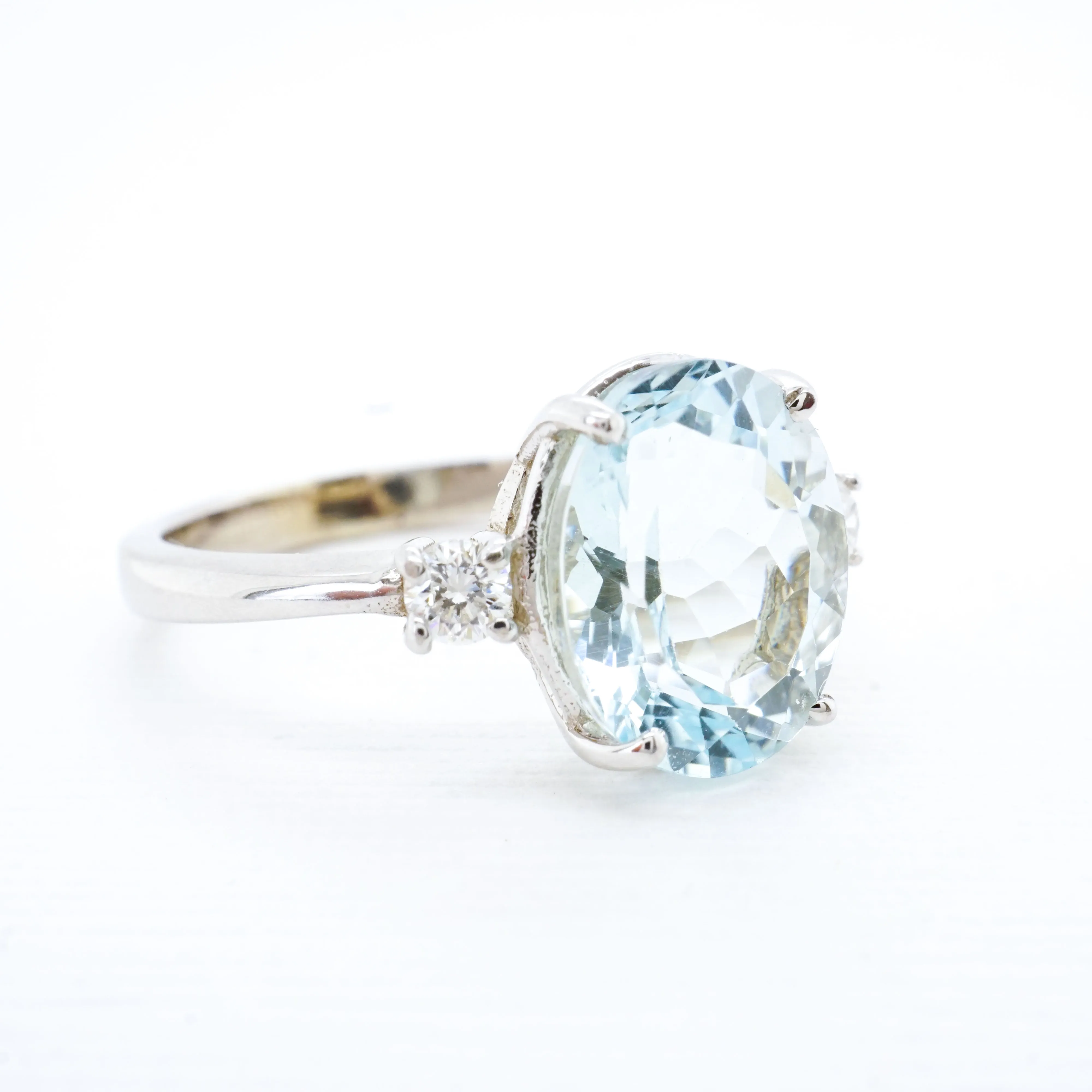 Genuine Aquamarine Diamond Engagement Ring - Aquamarine Ring 14k White Gold
