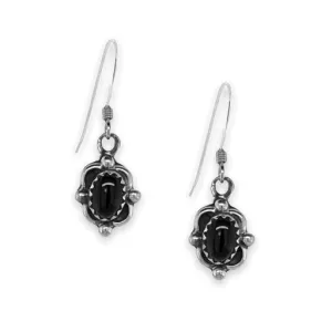 Genuine Black Onyx Earrings, 925 Sterling Silver, Native American USA Handmade, Sterling Silver, Nickel Free, French Hook
