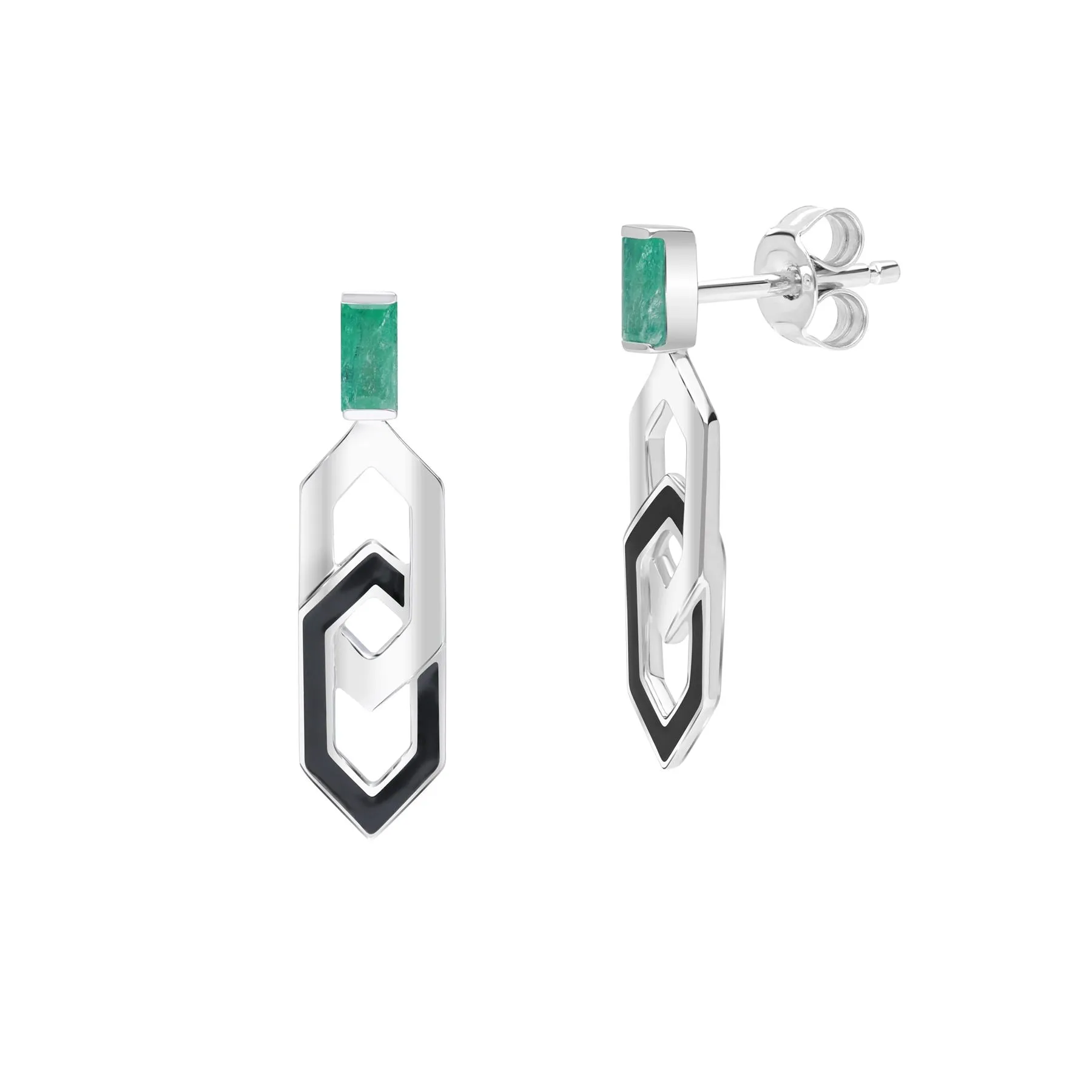 Grand Deco Emaille & Smaragd Link Tropfen Ohrringe