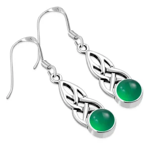 Green Agate Celtic Silver Earrings