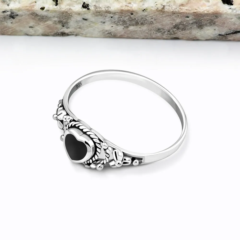 Heart Black Onyx Sterling Silver Ring