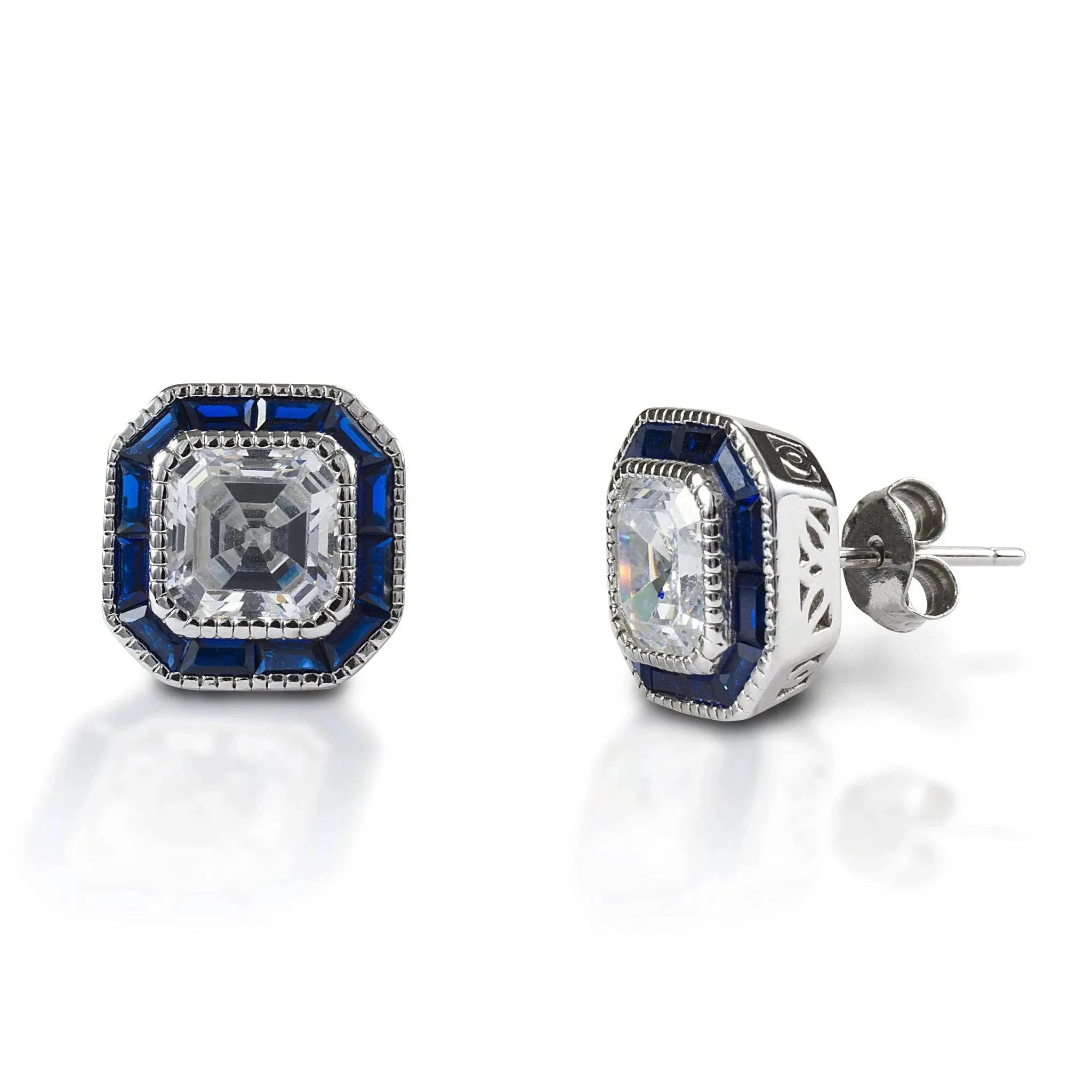 KELLY HERD ASSCHER CUT/BLUE SPINEL EARRING - STERLING SILVER