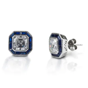 KELLY HERD ASSCHER CUT/BLUE SPINEL EARRING - STERLING SILVER