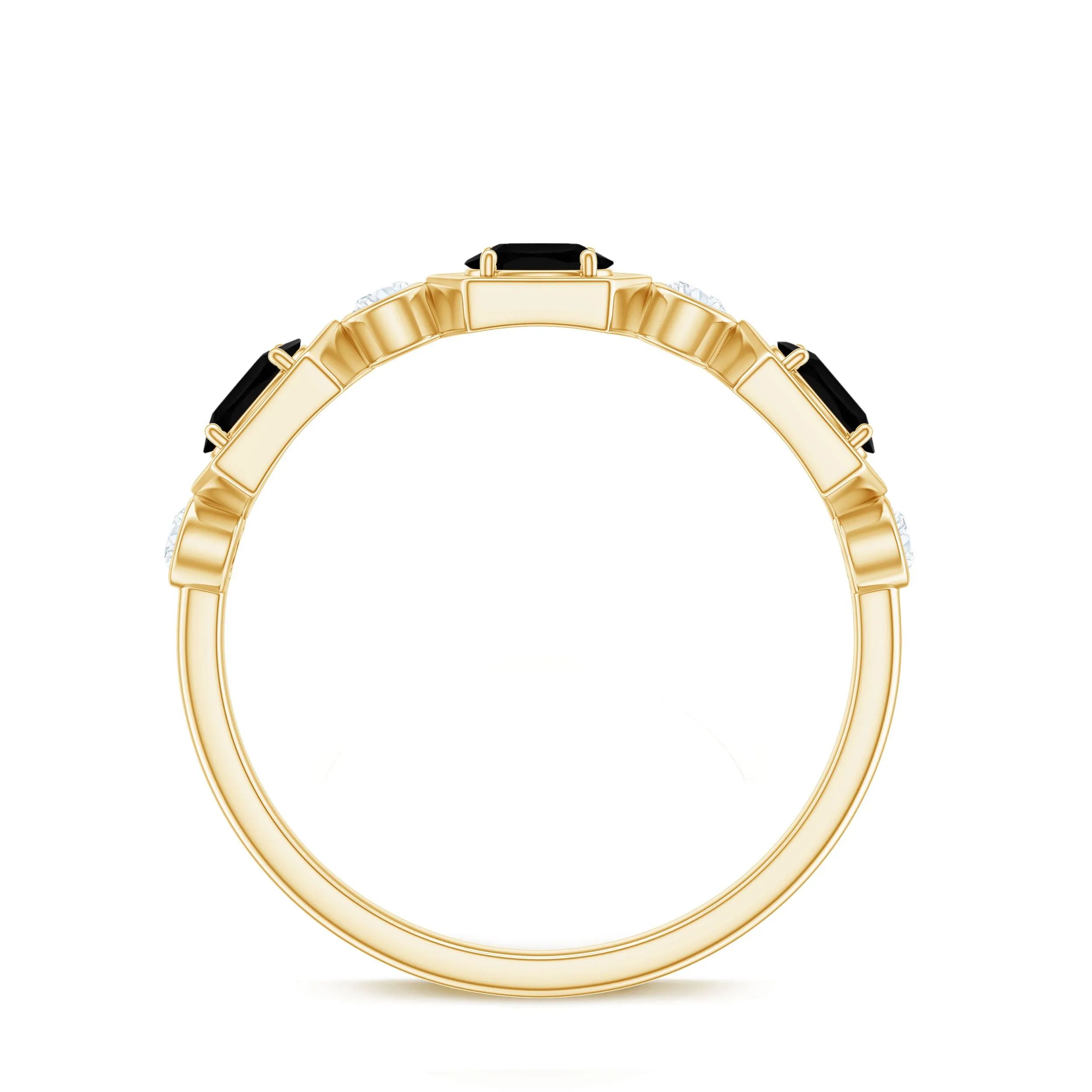 Oval Black Onyx Half Eternity Ring with Diamond