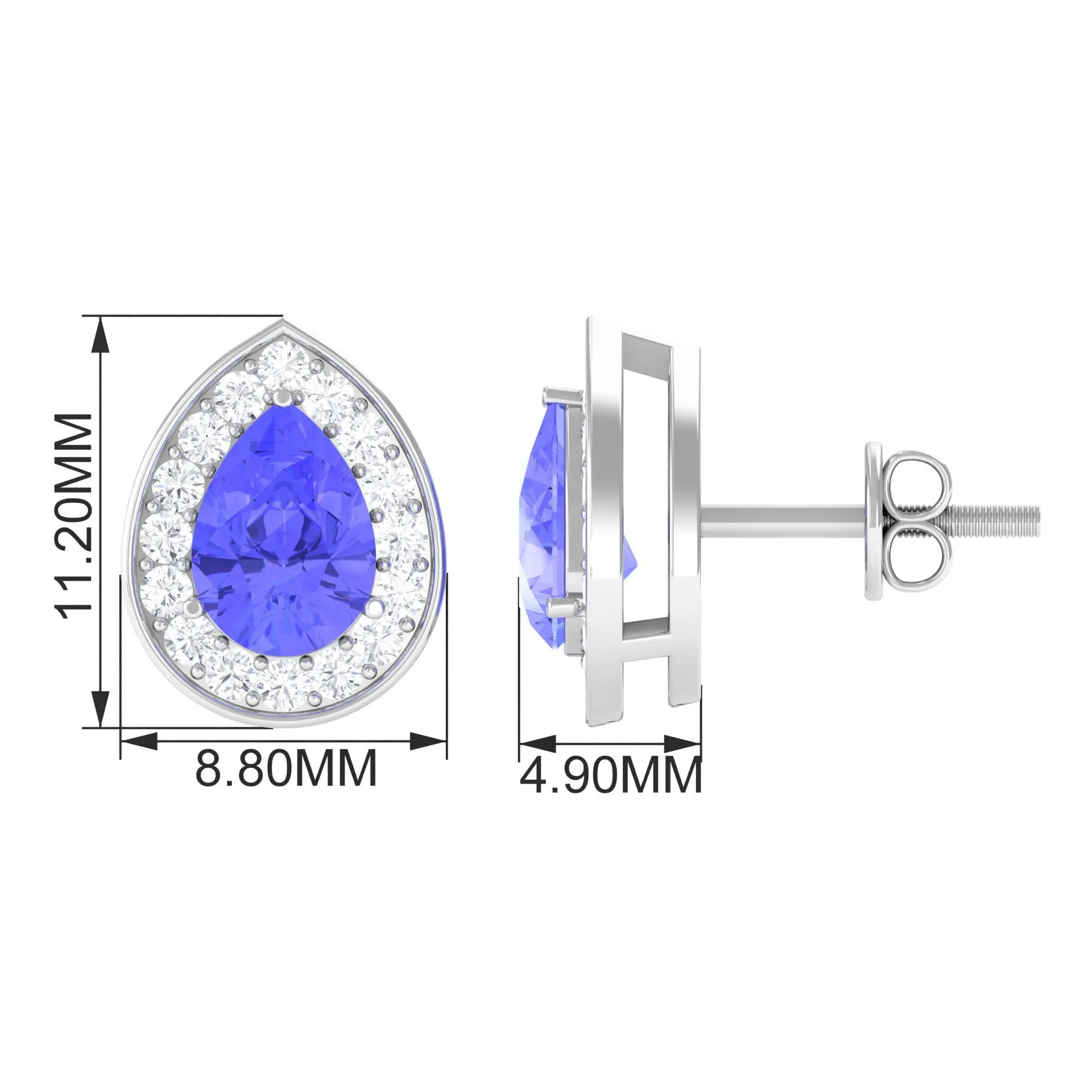 Pear Shape Tanzanite Classic Halo Stud Earrings with Diamond