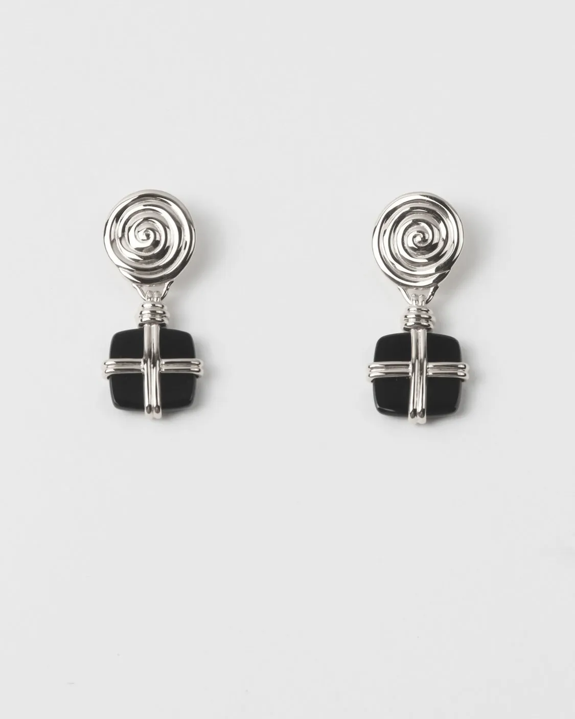 Squiggle Earrings Silver Plated with Black Onyx