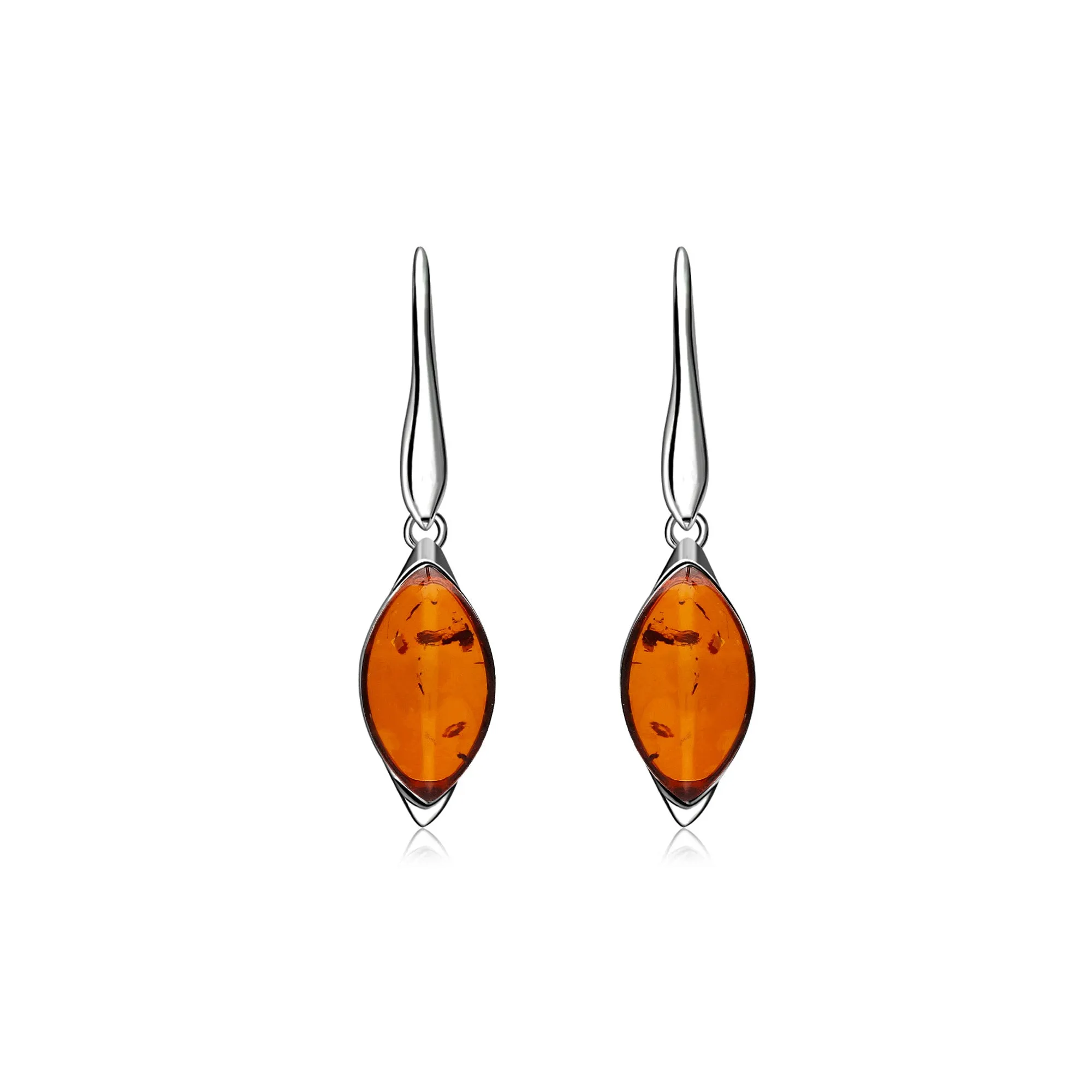 Sterling Silver Amber Designer Marquise Drop Earrings