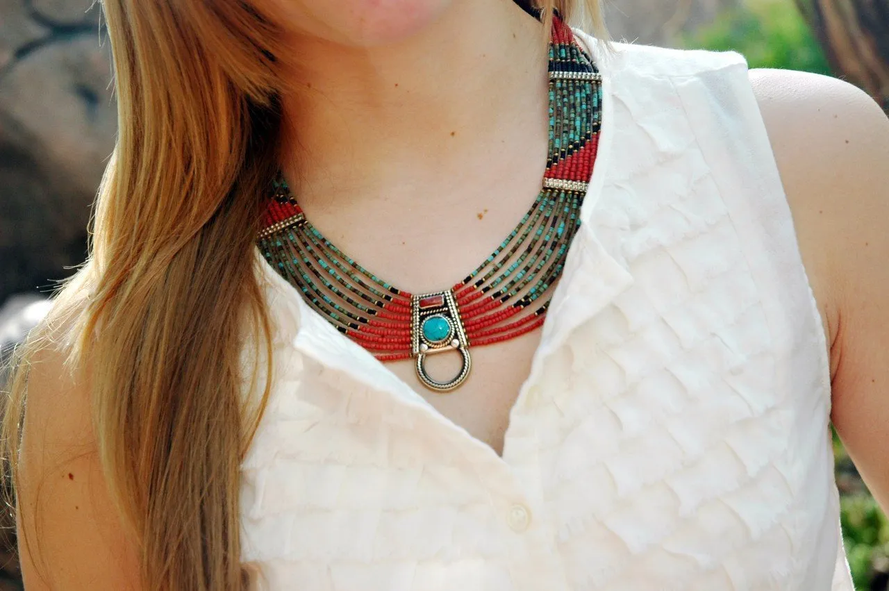 Turquoise Black Small Bead Necklace